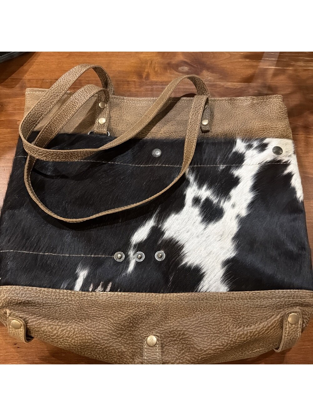 Myra Bag Brown Leather and Cowhide Tote Shoulder Bag